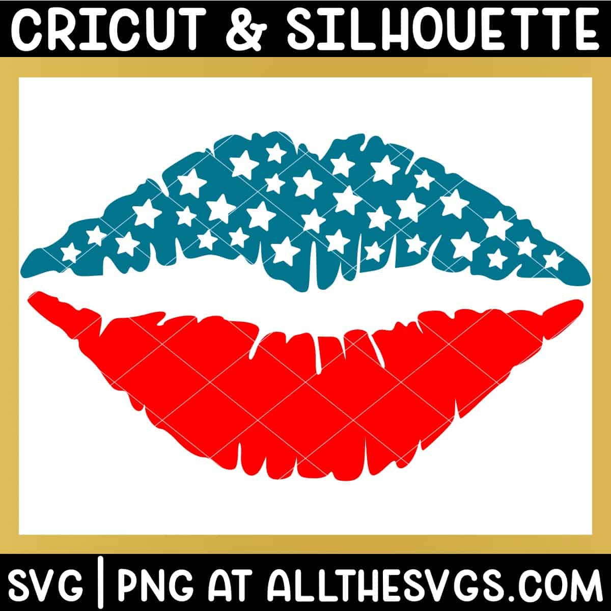 july 4 lips svg file with stars in blue and red.