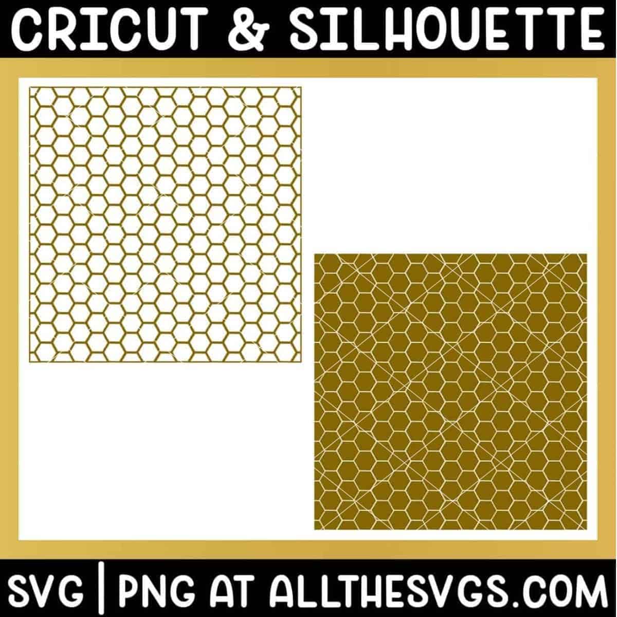 free bee honeycomb pattern svg png in solid hexagon and outline.