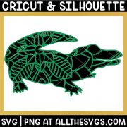 alligator crocodile jungle animal mandala svg png with patterned layer on solid animal silhouette layer