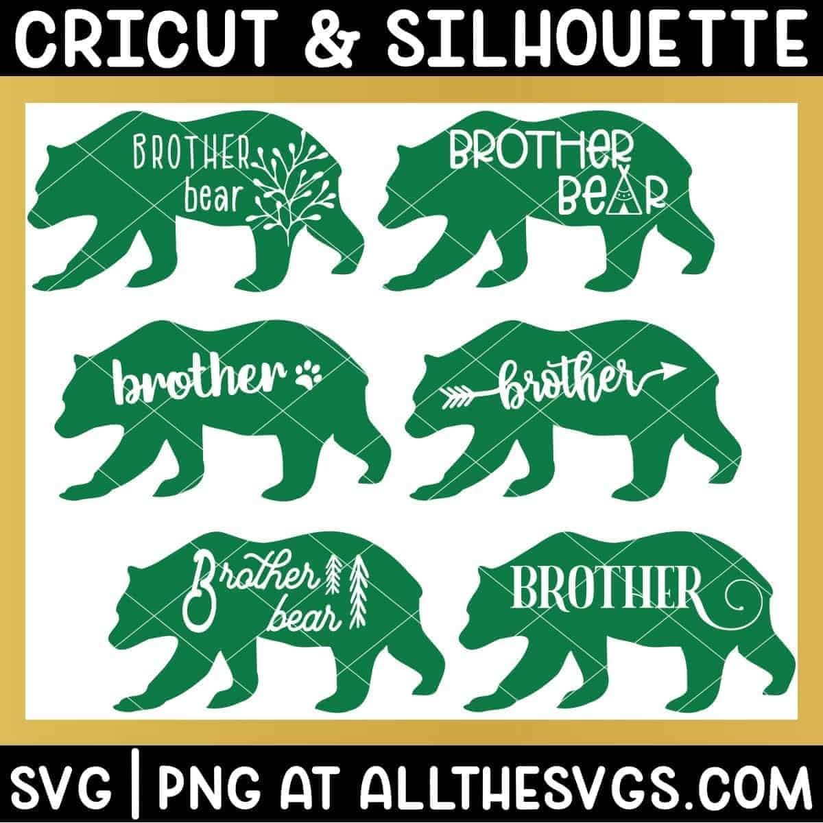 variety of standing walking brother bear svg png - boho, cute, vintage, gender neutral.