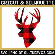 free deer head with antlers svg png in red black buffalo plaid pattern