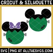 disney halloween mickey minnie ears with frankenstein monster face and bolts svg file.