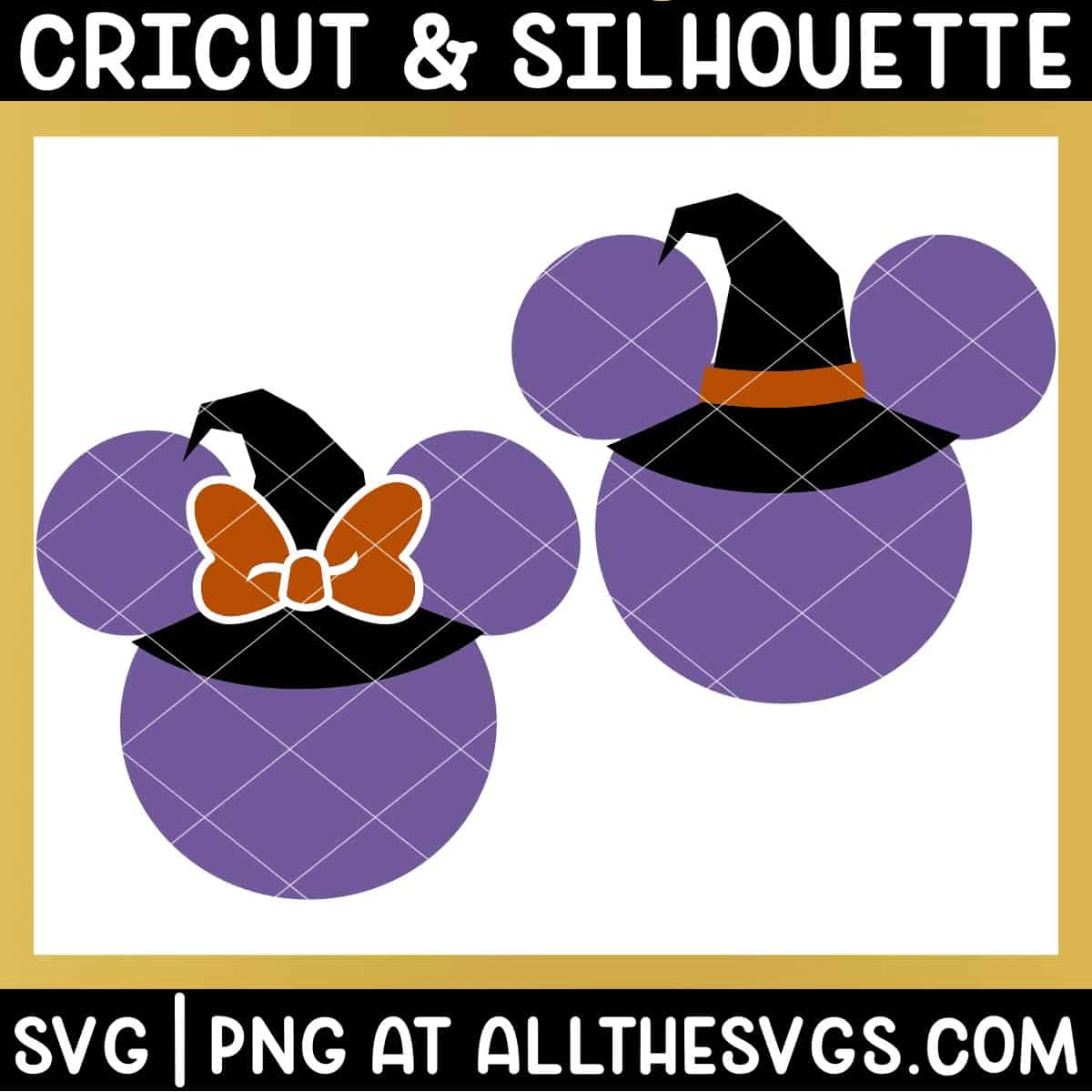 disney halloween mickey minnie ears with witch hat svg file.