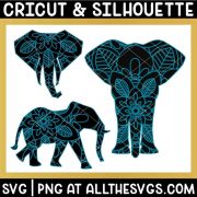 elephant body head jungle animal mandala svg png with patterned layer on solid animal silhouette layer