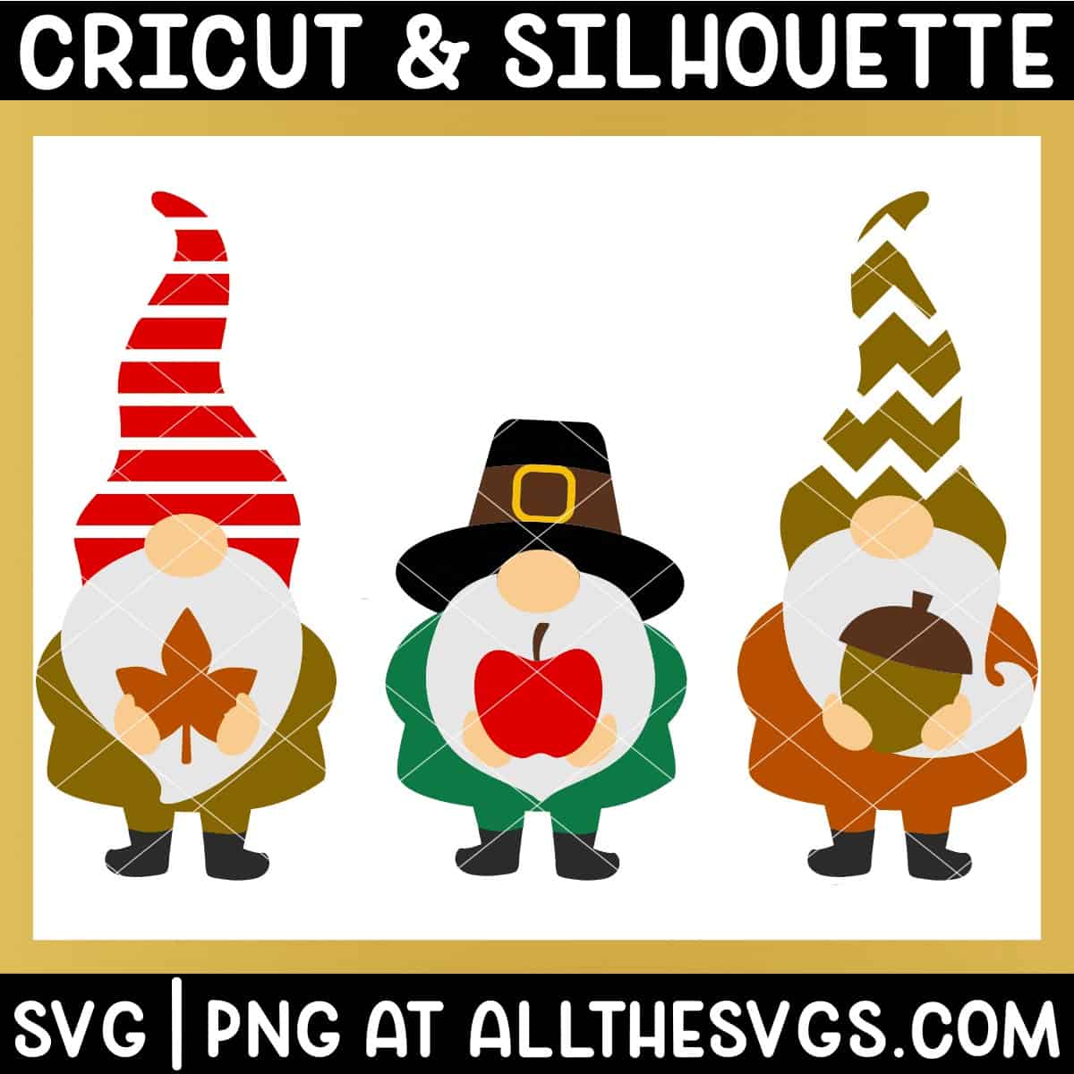 fall, autumn gnomes svg file with maple leaf, apple, acorn.