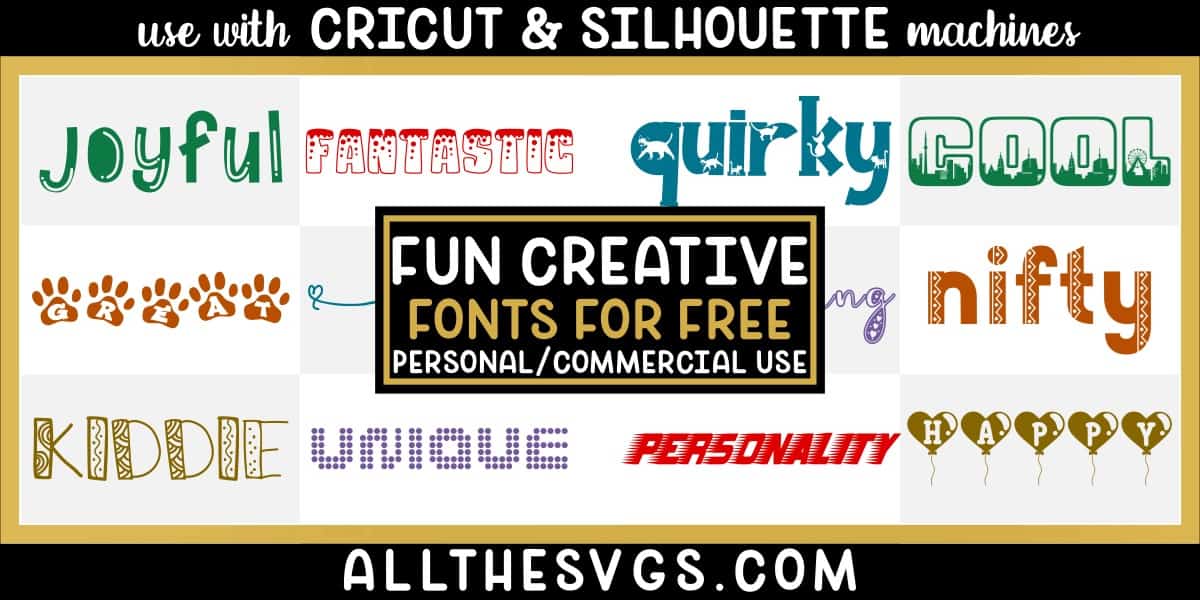 free creative, fun fonts with variety of typefaces like dog paw prints, stars, dots and more.