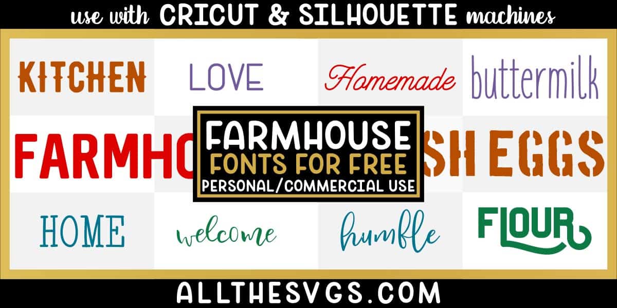 free farmhouse fonts with variety of typefaces like wood sign stencil, tall skinny letters, bouncy calligraphy lettering & more.