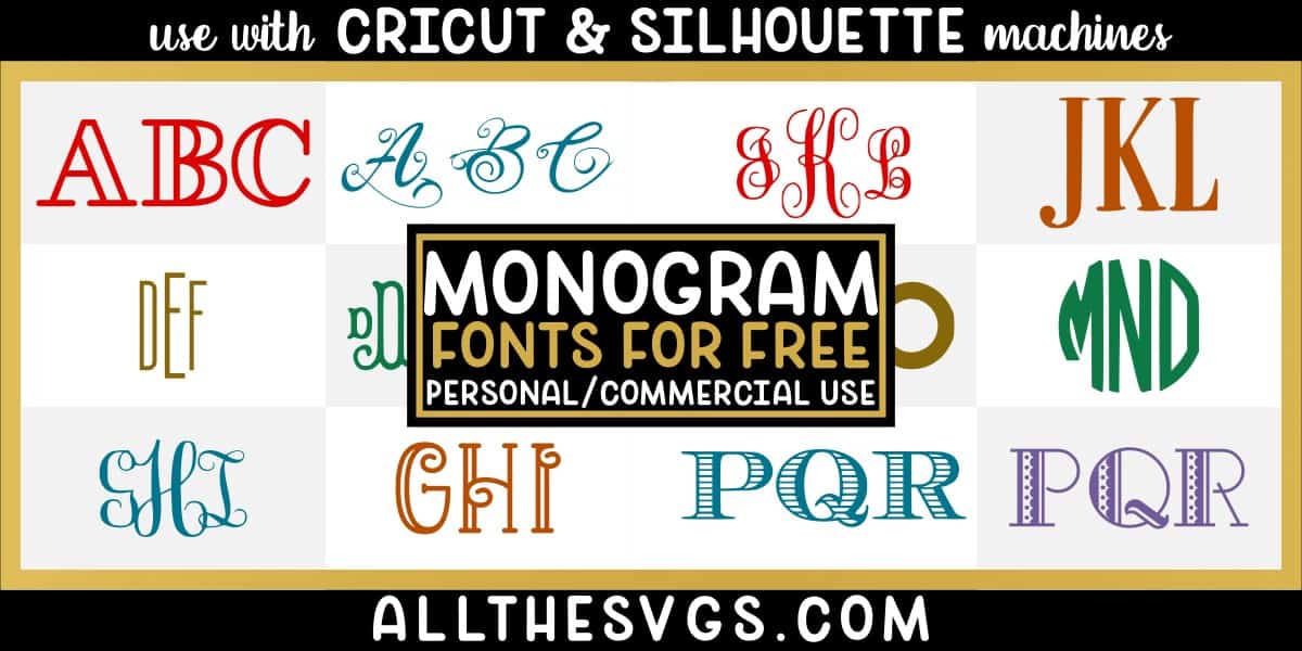 free monogram fonts with variety of typefaces like serif, round frames, curly script & more.
