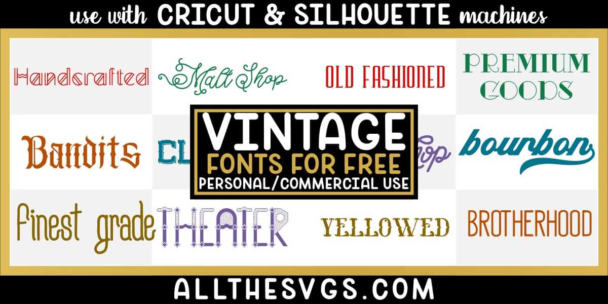 free vintage fonts with variety of typefaces like monoline, shadowed spurs & more.