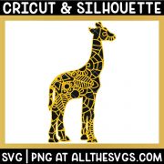 giraffe jungle animal mandala svg png with patterned layer on solid animal silhouette layer