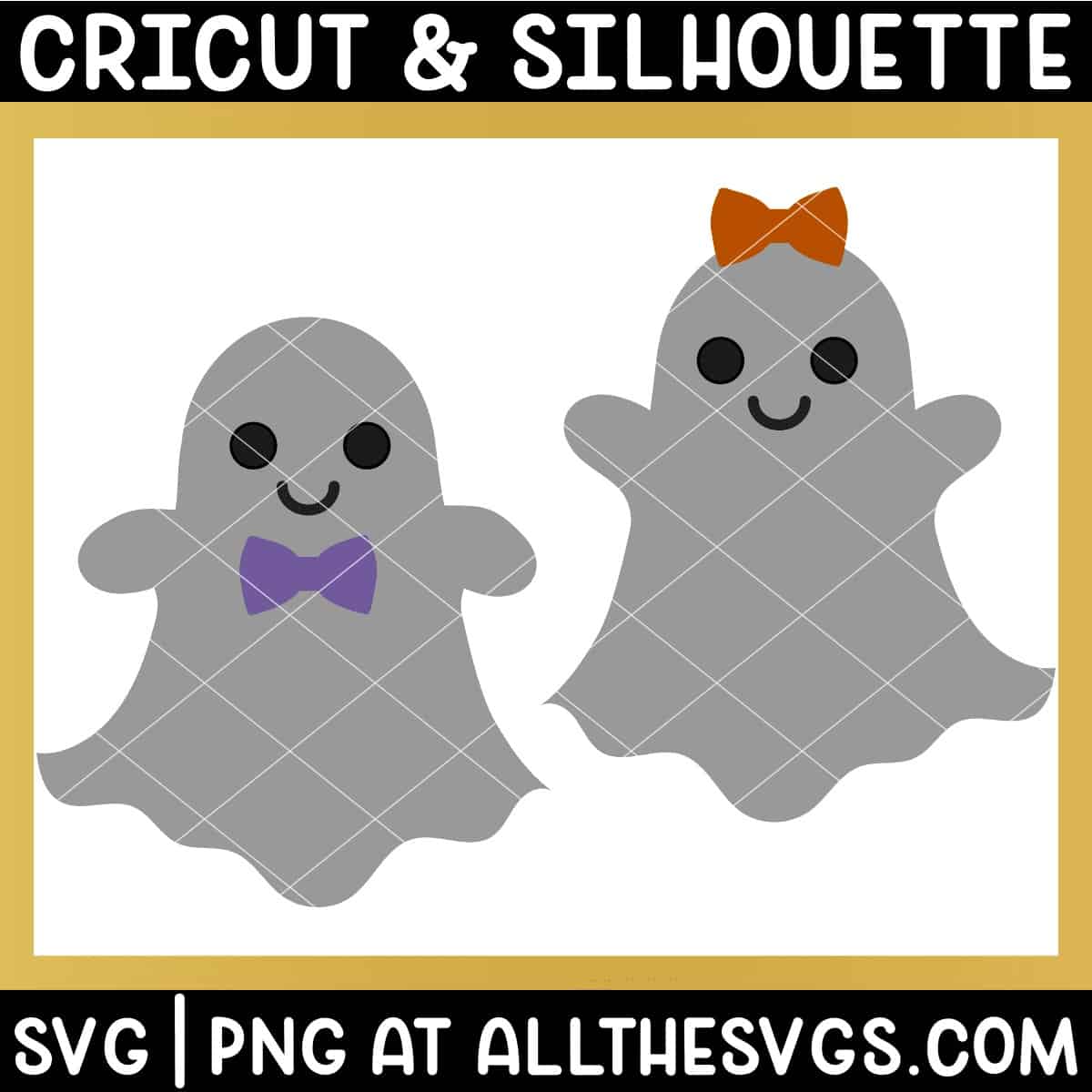 halloween boy, girl ghost svg file with cute, friendly face and bowties.