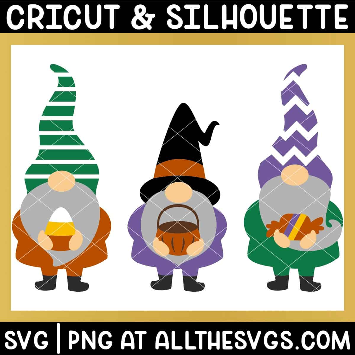 halloween gnomes with candy corn, trick or treat bucket svg file.