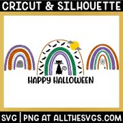 halloween boho rainbow with ghost, cat, bat, moon, spider svg file.