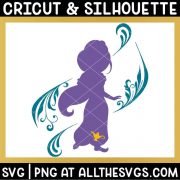 free jasmine svg file chibi anime style disney princess silhouette with swirl and genie lamp embellishment