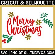 merry christmas svg file with holly berry.