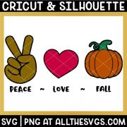 peace love fall svg file with pumpkin.