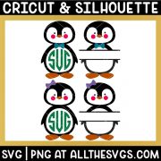split, round boy, girl penguin monogram svg file.