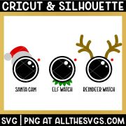 santa cam, elf watch, reindeer watch svg file with hat, collar, and antlers.