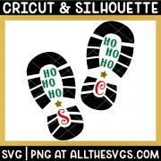 santa's footprints svg file with ho ho ho, star, and S.C. initials.