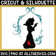 free snow white svg file chibi anime style disney princess silhouette with mirror frame embellishment and apple