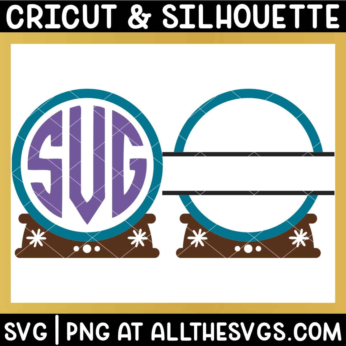 round and split snowglobe monogram svg file.