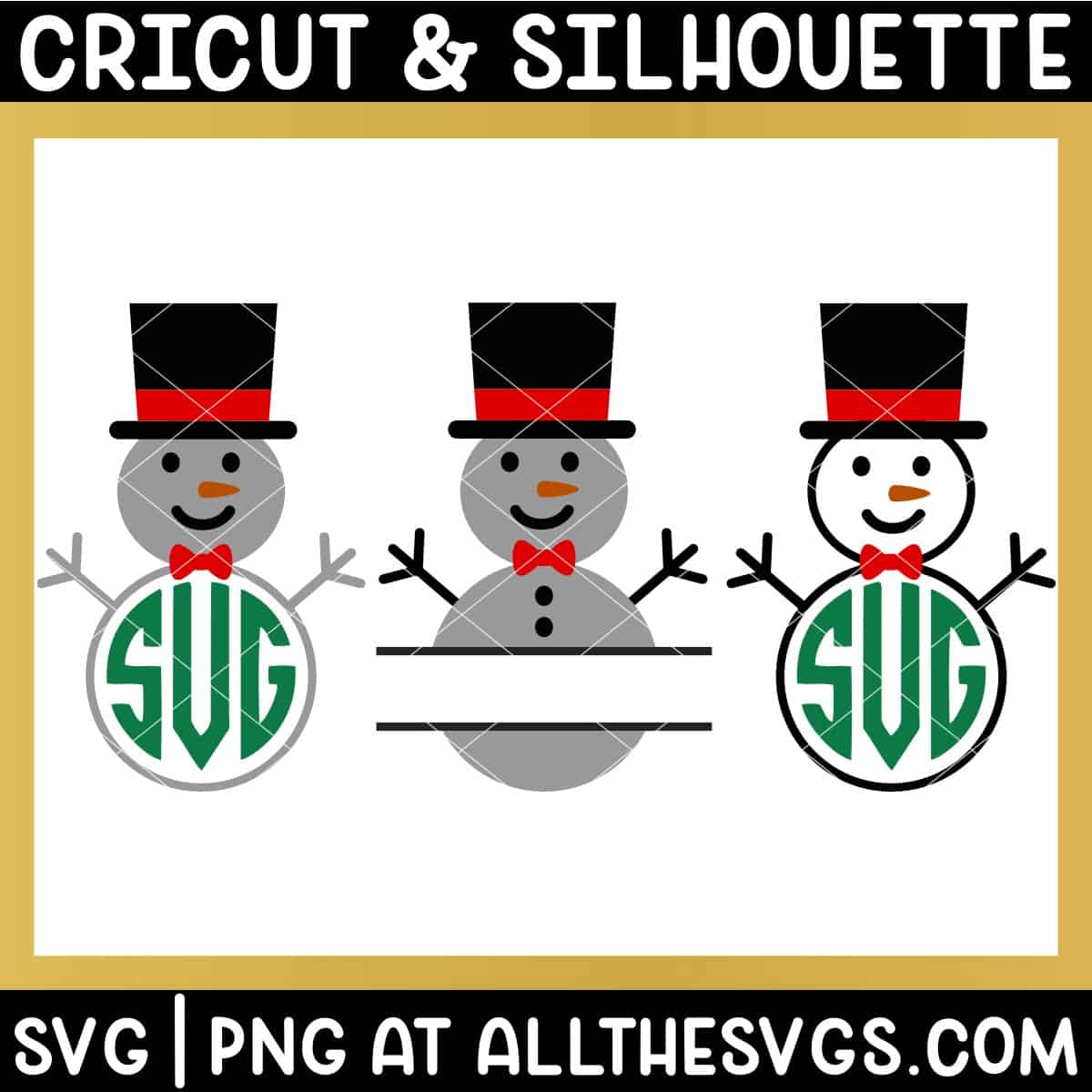 round and split snowman monogram svg file.
