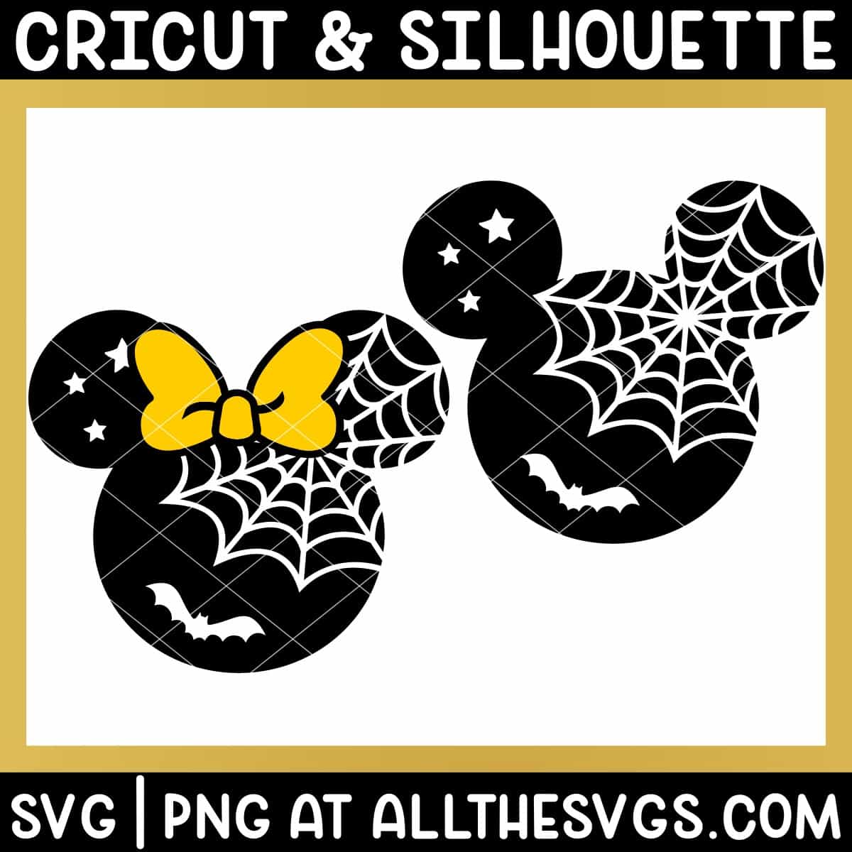 disney halloween mickey minnie ears with spider web, bats, stars svg file.