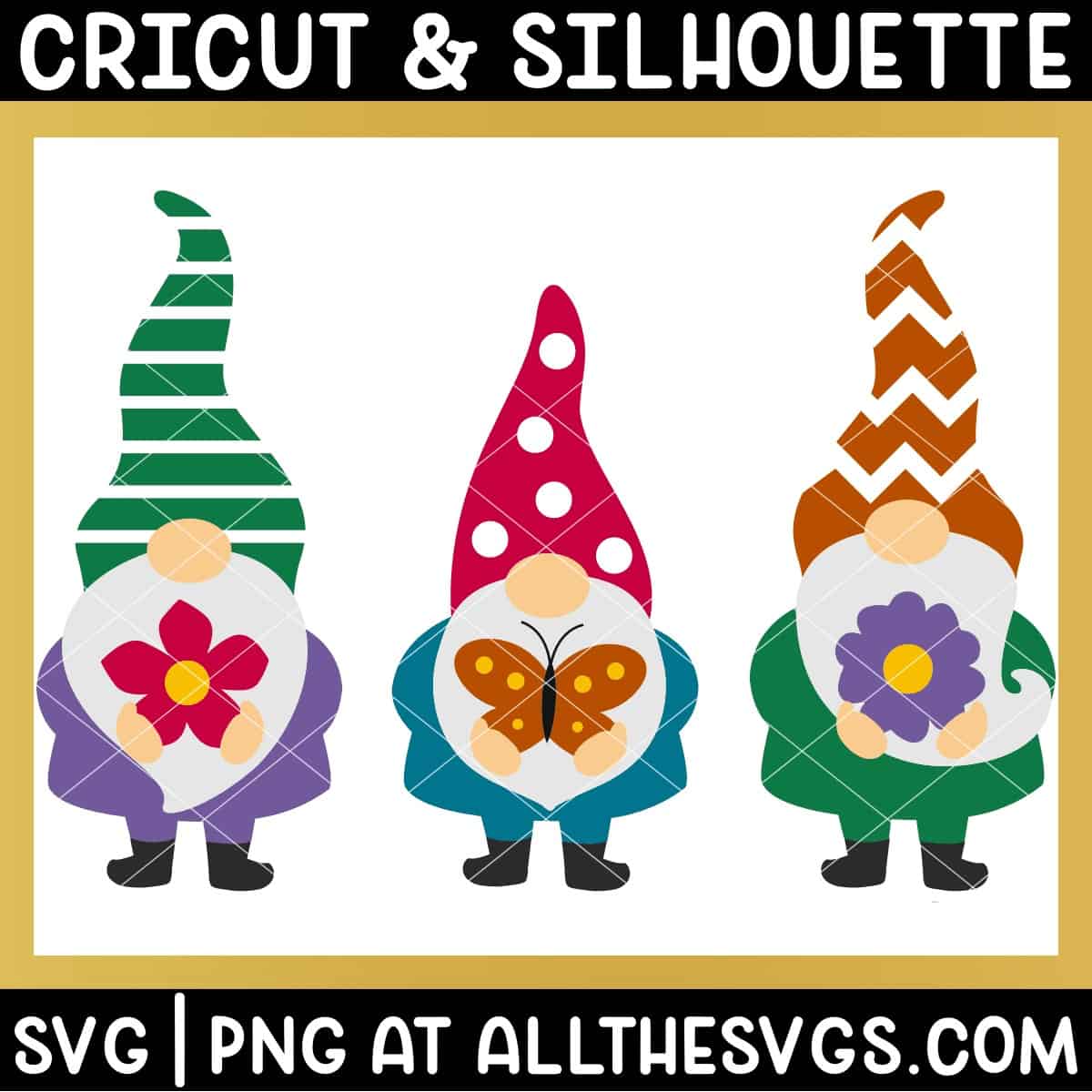 spring gnomes with flowers, butterfly svg file.