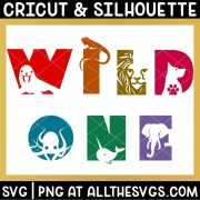 free wild one svg png with animal cutout that match letter of the alphabet