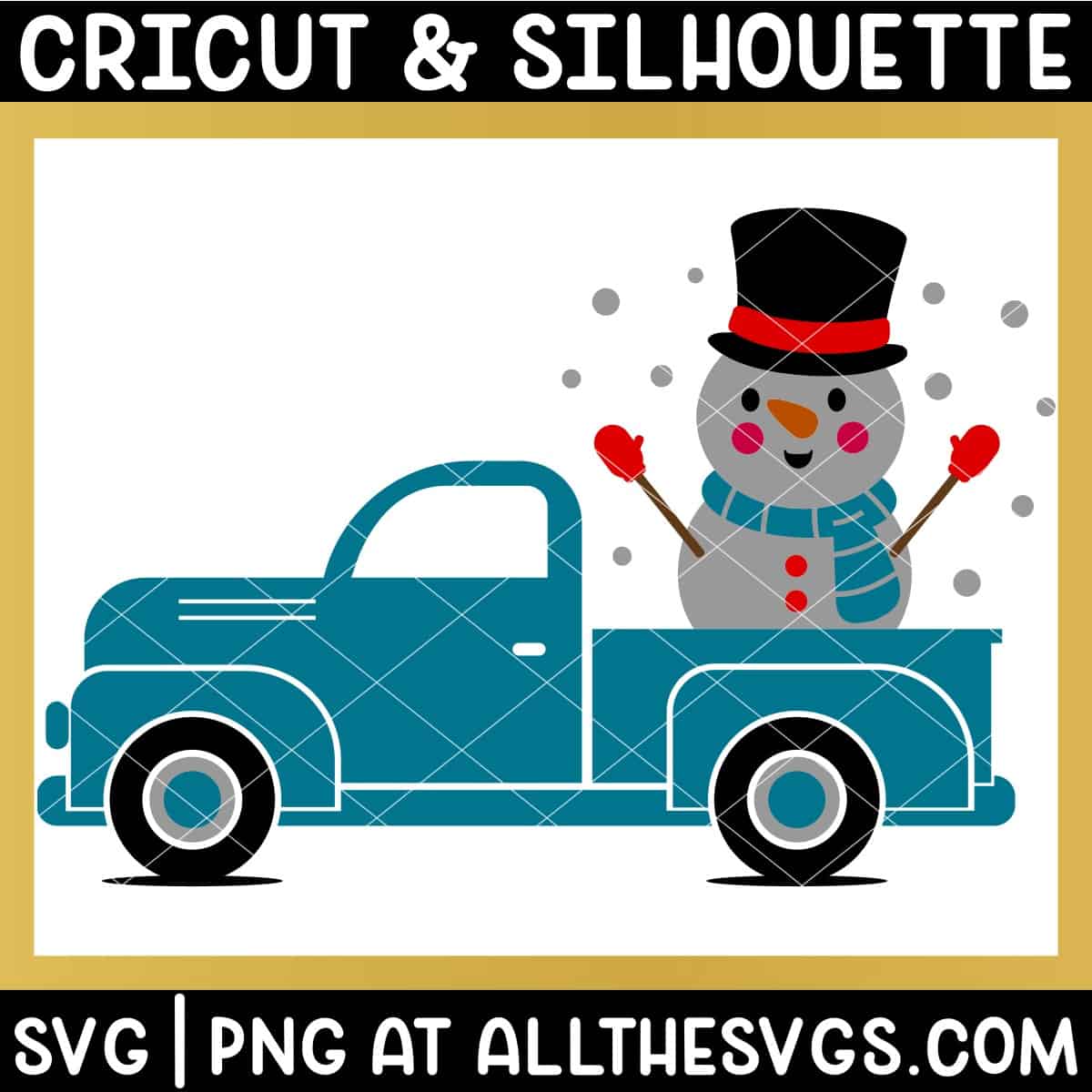 winter snowman vintage truck svg file with snow.