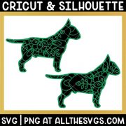 2 versions of bull terrier dog svg file mandala center from chest and back