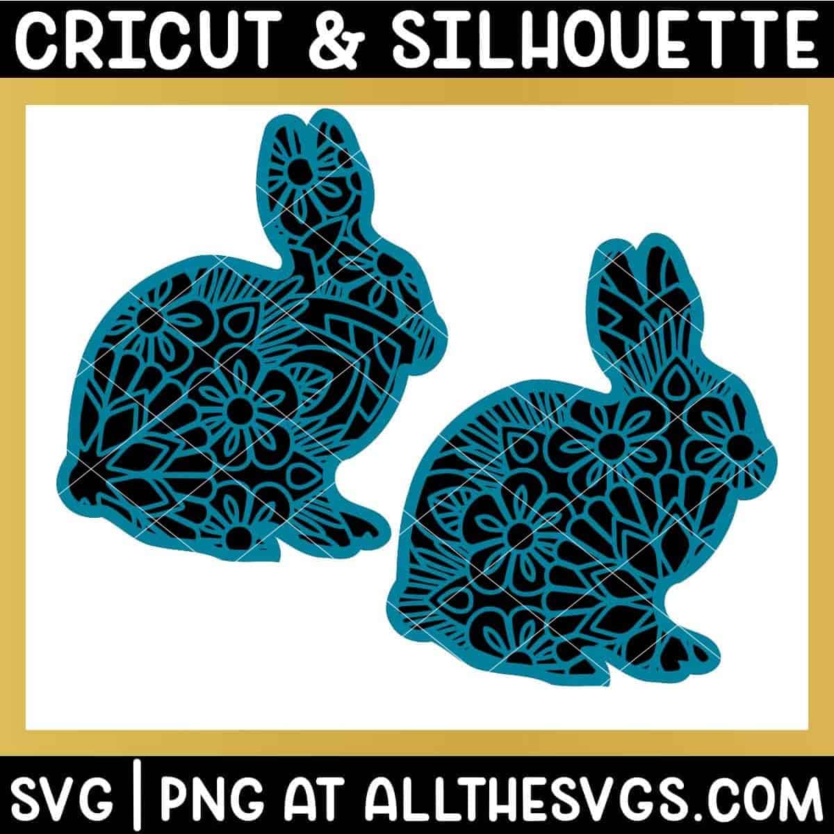 2 versions of bunny rabbit farm animal svg file mandala center from chest and tail.