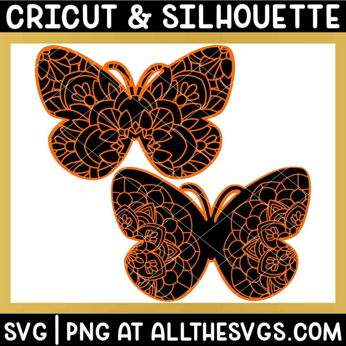 2 versions of butterfly insect svg file mandala wings only, full body.
