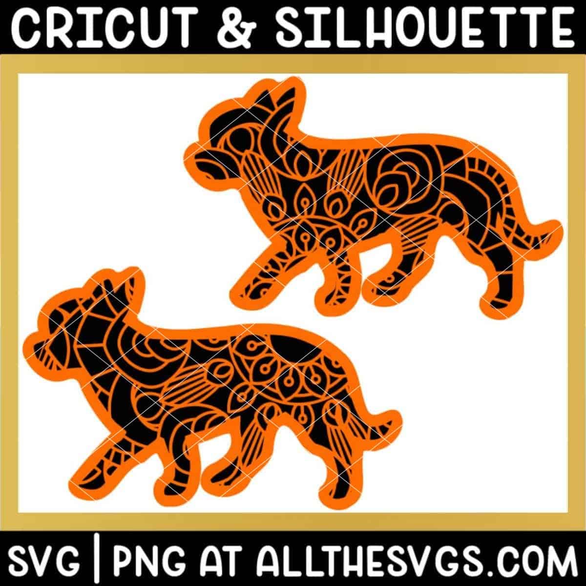 2 versions of chihuahua dog svg file mandala center from front legs and tail.
