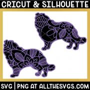 2 versions of collie dog svg file mandala center from belly and tail