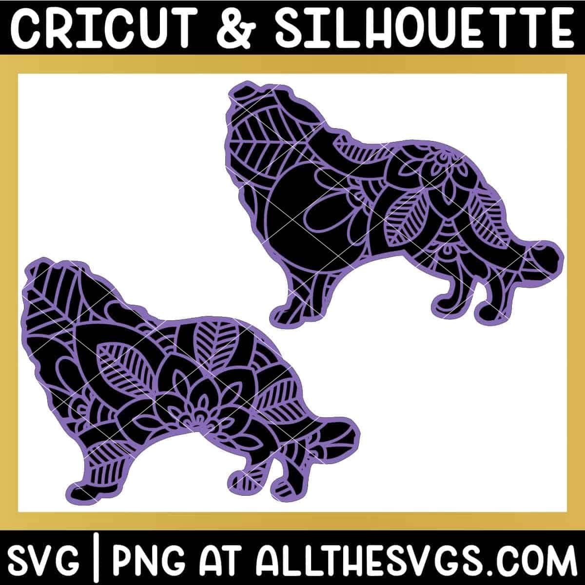 2 versions of collie dog svg file mandala center from belly and tail.