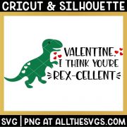 free t-rex dinosaur valentine svg png with i think you're rexcellent to the side