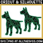 2 versions of doberman dog svg file mandala center from front legs and back