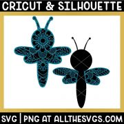 2 versions of dragonfly insect svg file mandala wings only, full body
