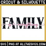 family in bold caps, is everything in cursive with heart glyphs as knockout