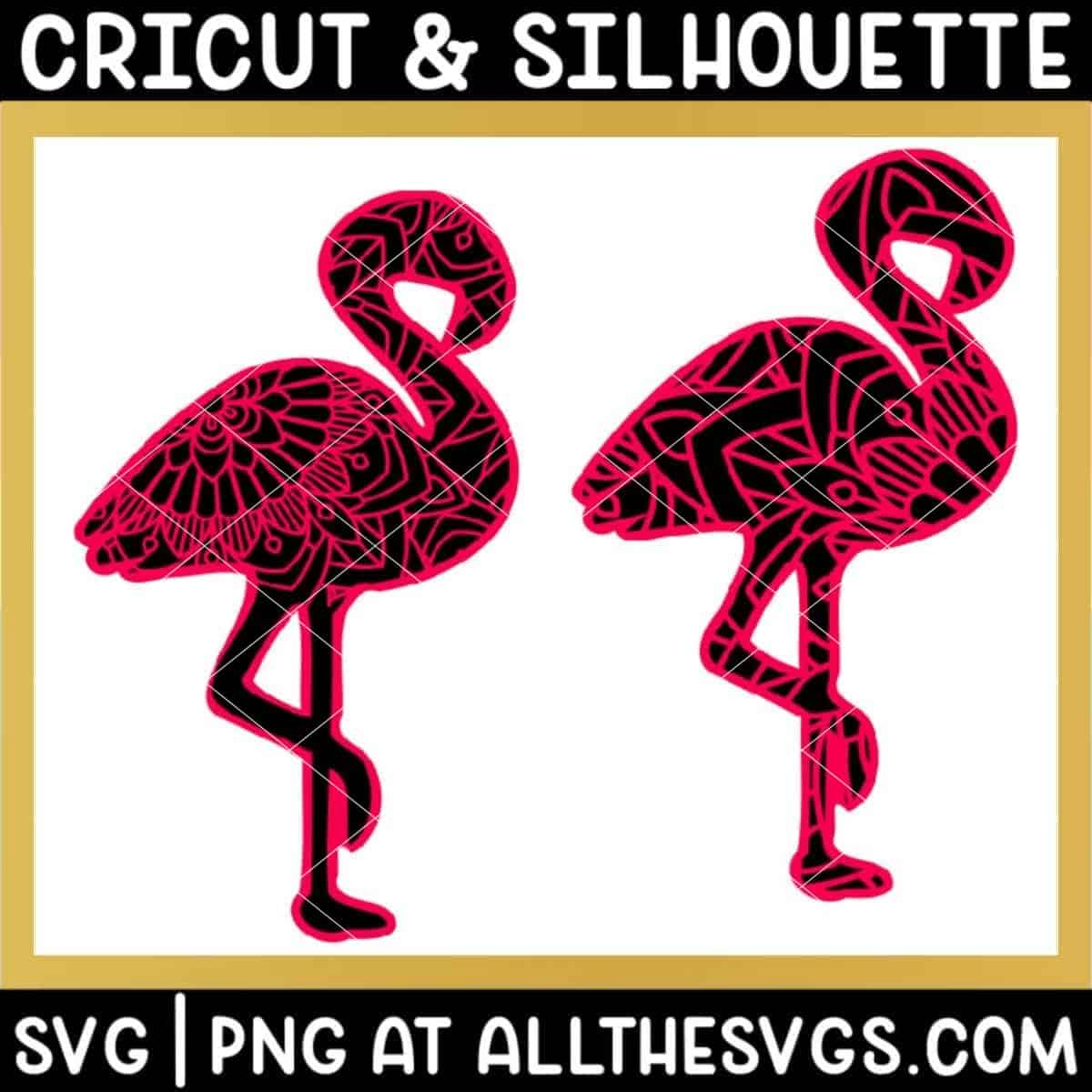 2 versions of flamingo svg file mandala on full body and top of body only.