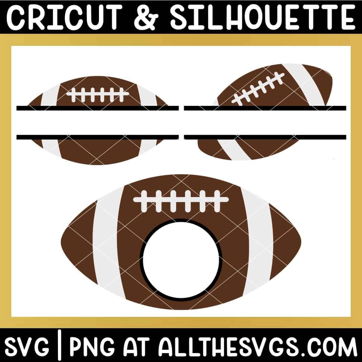 free split, round american football monogram svg png with ball.