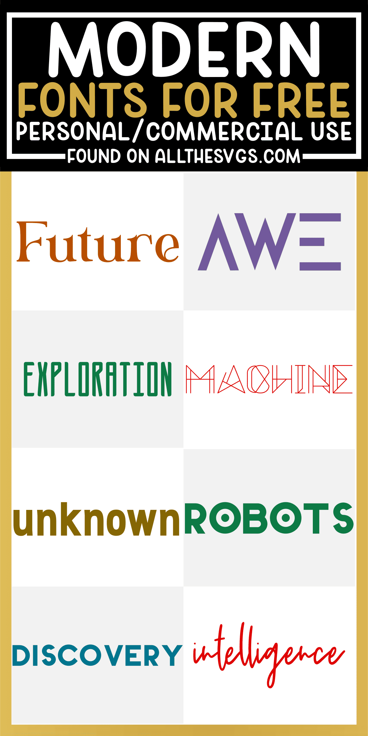 showcase of 8 best free modern futuristic fonts for commercial use.