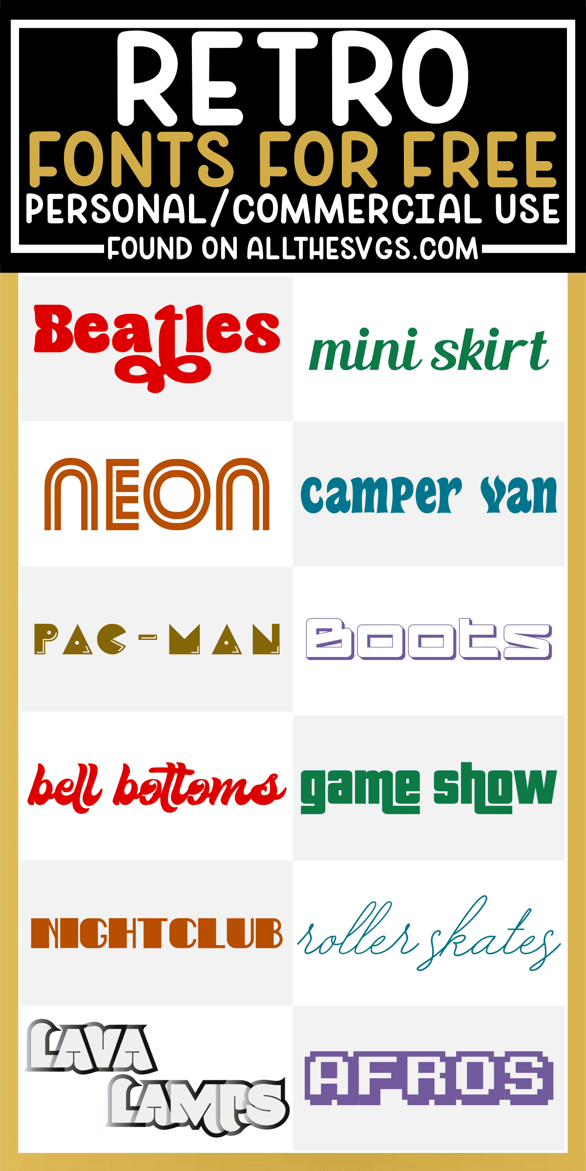 showcase of 12 best free retro fonts for commercial use.