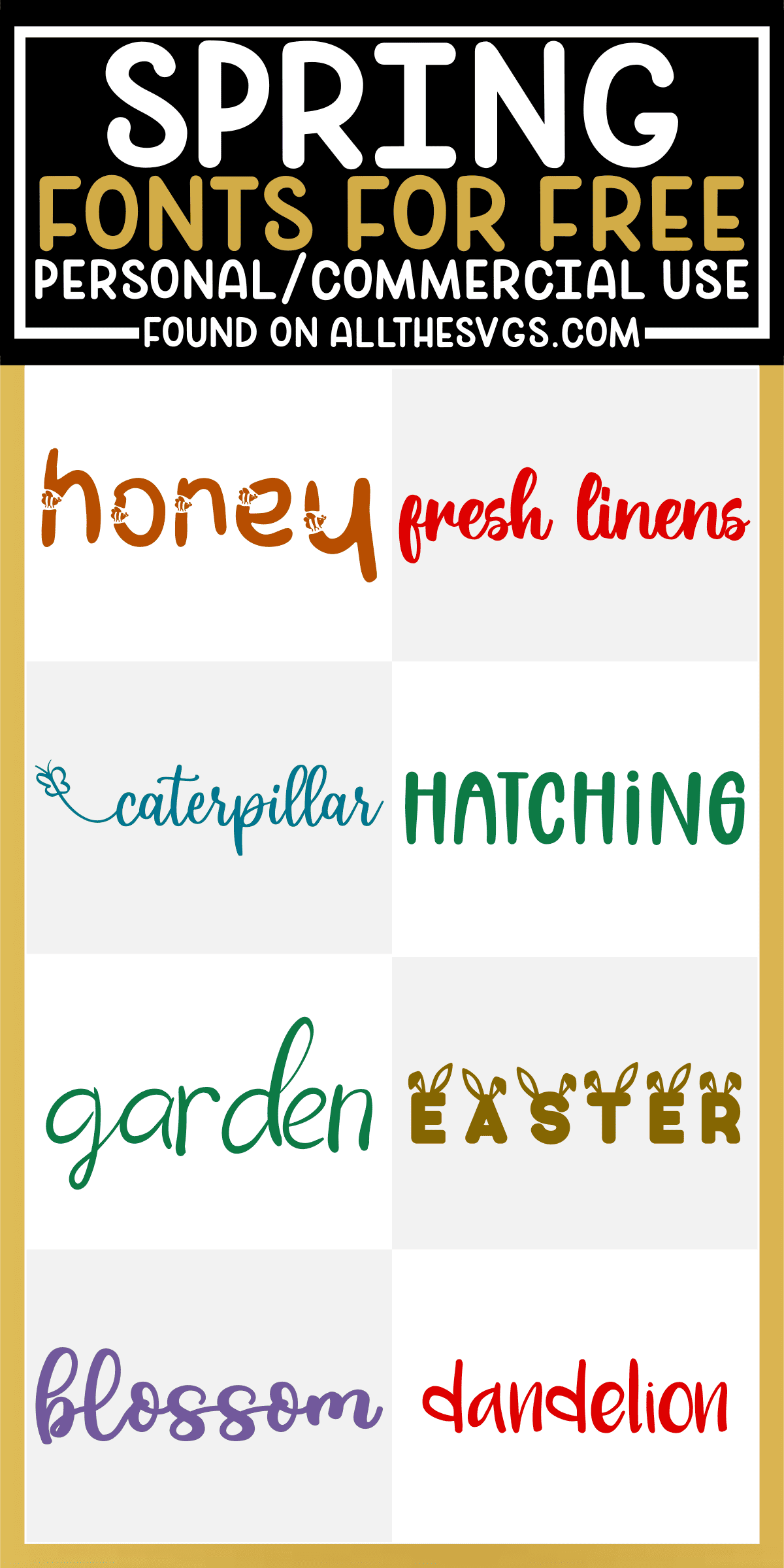 showcase of 8 best free spring fonts for commercial use.