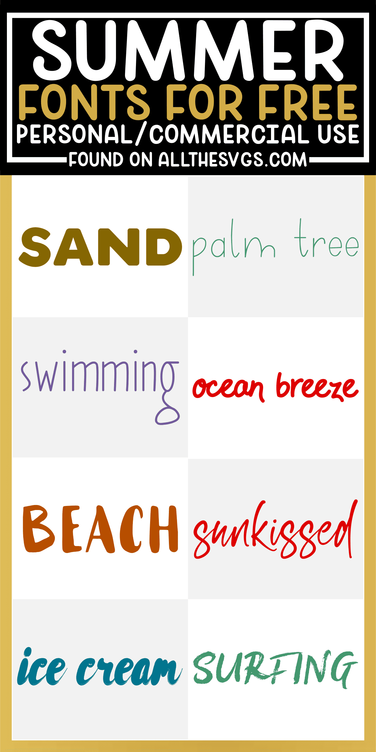 showcase of 8 best free summer fonts for commercial use.