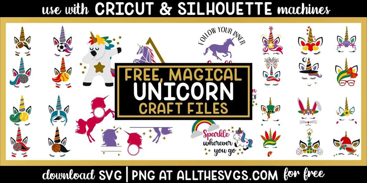 magical unicorn svg png bundle for holidays, sports, monograms, quotes and more.