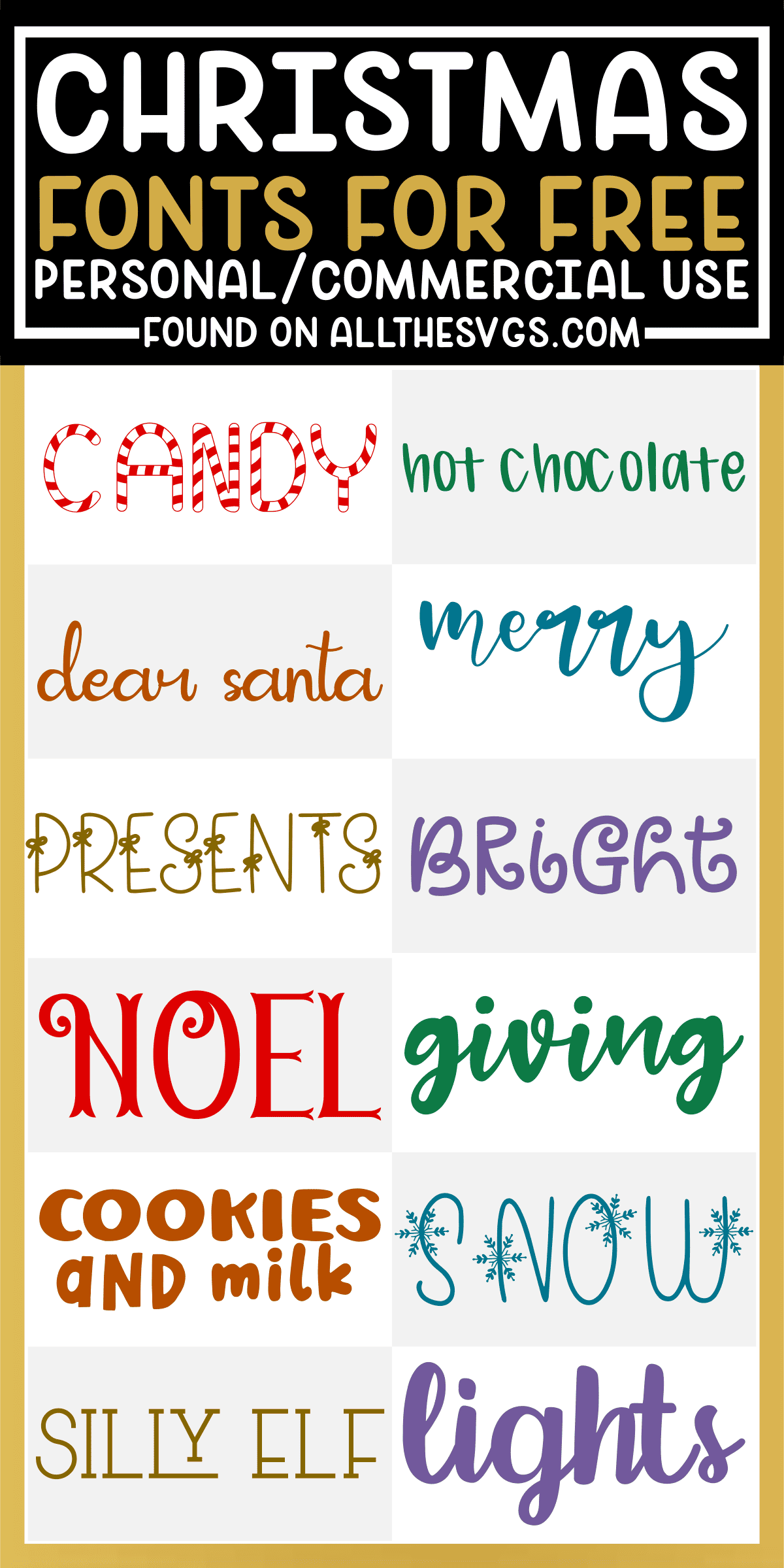 showcase of 12 best free christmas winter fonts for commercial use.