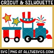 july 4 train svg file with star sparkers, fireworks, uncle sam hat for boys.