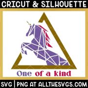 free geometric unicorn svg png with quote one of a kind